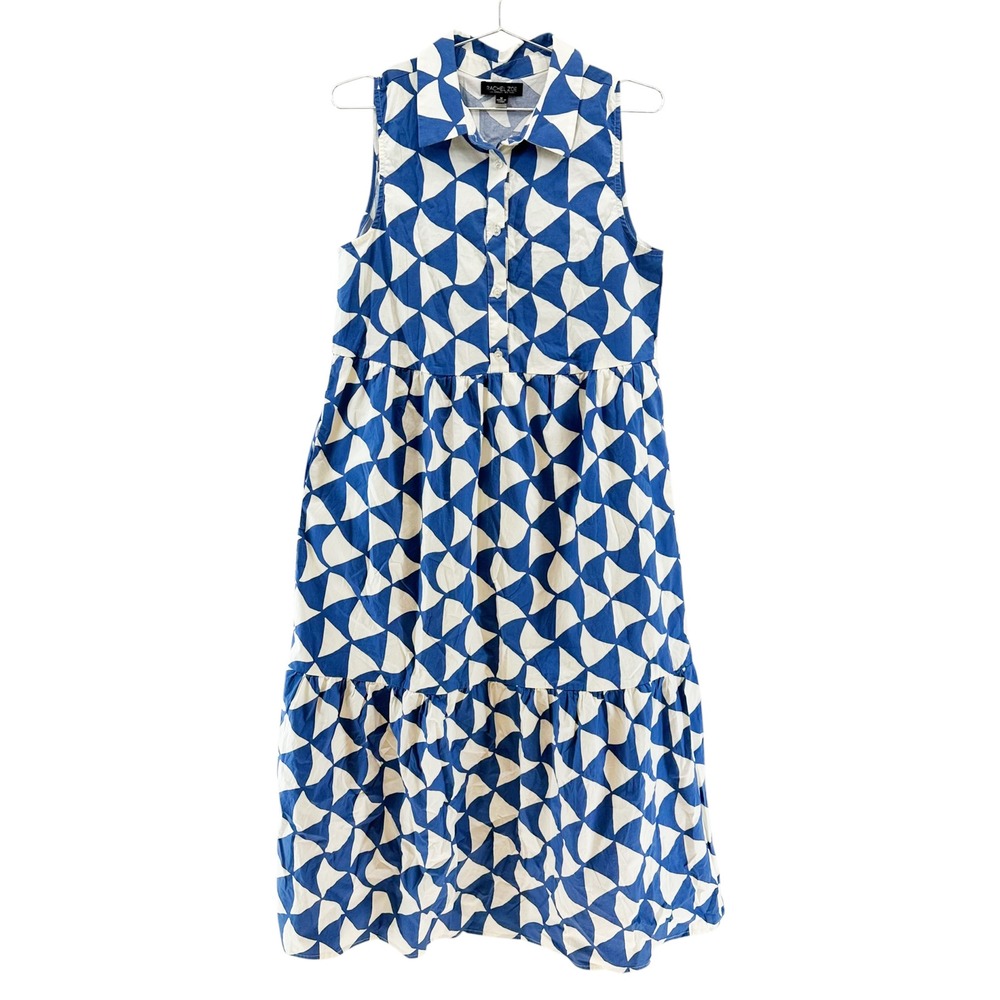 RACHEL ZOE Sleeveless Tiered Maxi Dress • Medium • blue white coastal chic boho